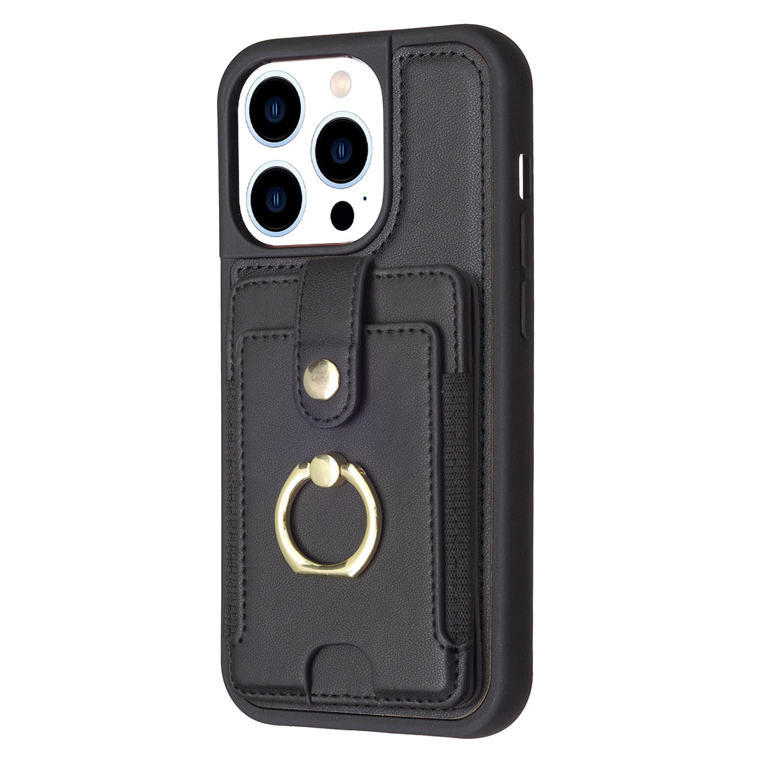 BF27 For iPhone 13 Pro Ring Kickstand Case PU Leather Coated TPU Phone Cover with Card Holder BF27 For iPhone 13 Pro Ring Kickstand Case PU Leather Coated TPU Phone Cover with Card Holder